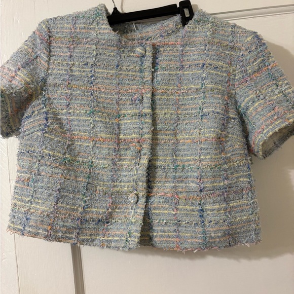 Tops - Women’s Pastel Blur Tweed Cropped Jacket and Skort Set